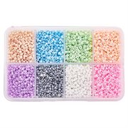 Seed beads sortiment. 2 mm. 8 sarte farver. 12.500 stk. 